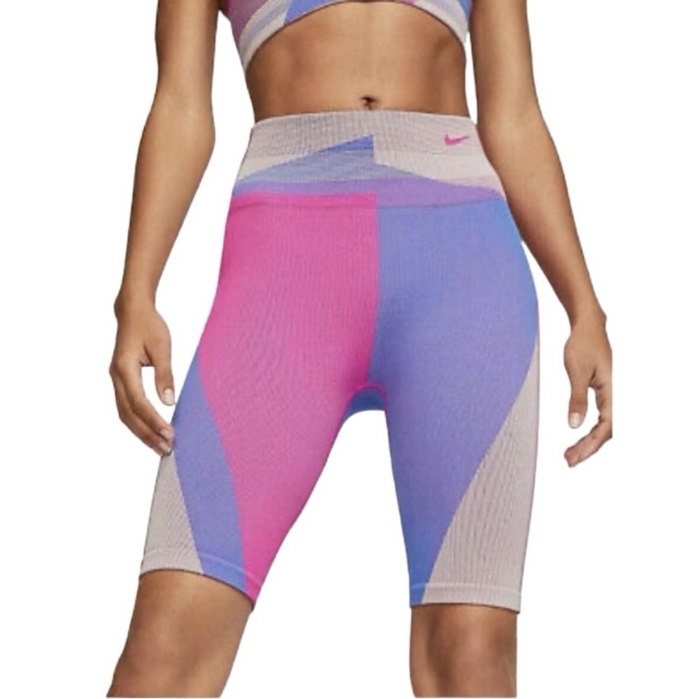 Nike Icon Clash 8" Training Bike Shorts Pink Blue Retro Style Size Medium